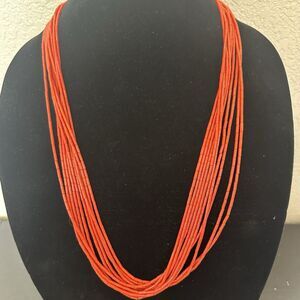 Coldwater Creek Orange Beaded Multi Strand Necklace Silver Tone